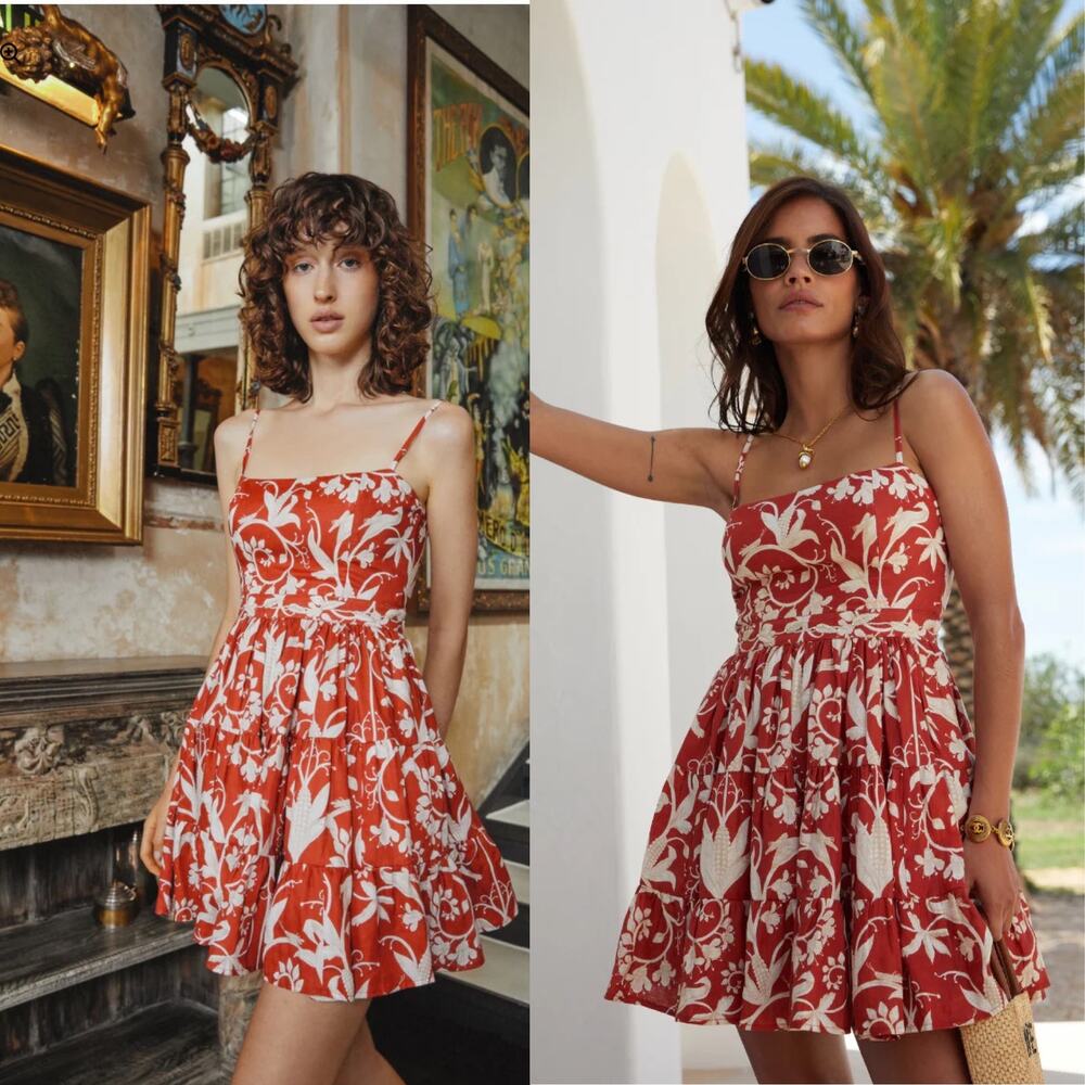 Agua Bendita Lima Maiz Hand‑Embroidered Linen Dress Red Size L